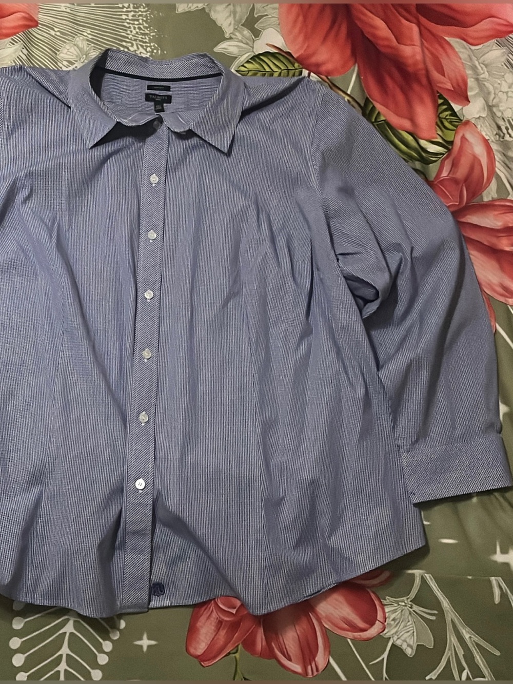 Talbots 22W Perfect Shirt Blue White Stripe Button Up Cotton